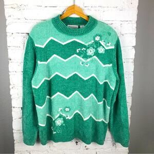 Vintage Chenille Chevron Floral Embroidered Sweater